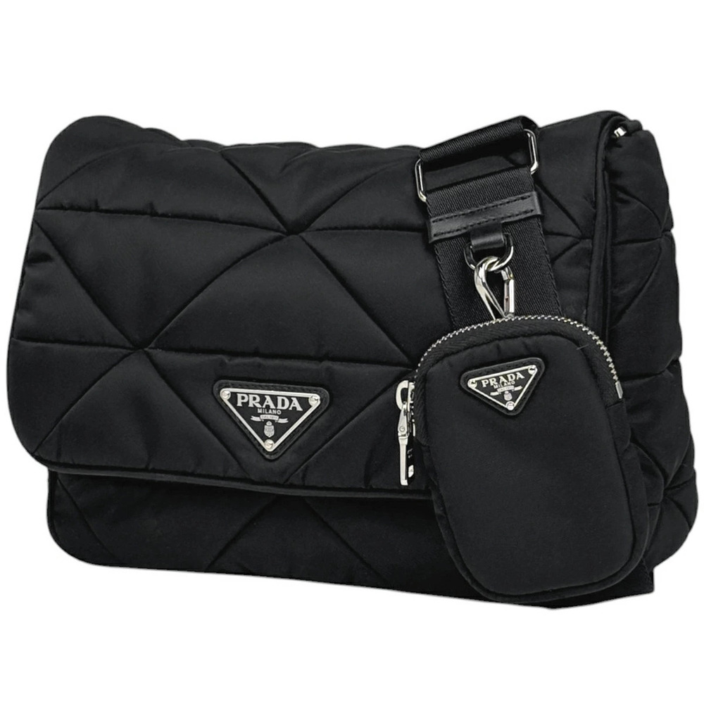 Prada Padded Re Shoulder Bag Plate Black Nero Black